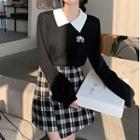 Polo Sweatshirt / Plaid Mini A-line Skirt