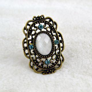 Rhinestone Faux Crystal Alloy Open Ring Gold & White & Blue - One Size
