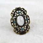 Rhinestone Faux Crystal Alloy Open Ring Gold & White & Blue - One Size