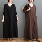 V-neck Long-sleeve Split Dress