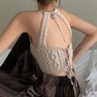 Halter-neck Cable Knit Crop Tank Top / Wide-leg Pants