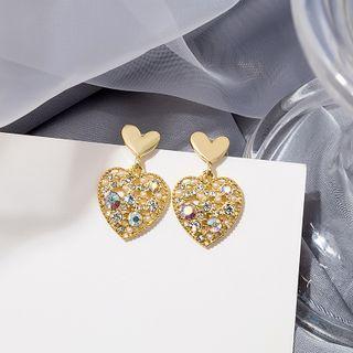 Heart Rhinestone Dangle Earring 1 Pair - E908 - Gold - One Size