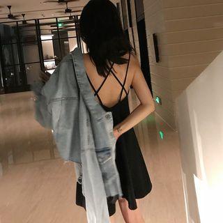 Cross Back Spaghetti Strap Dress Dress - Black - One Size