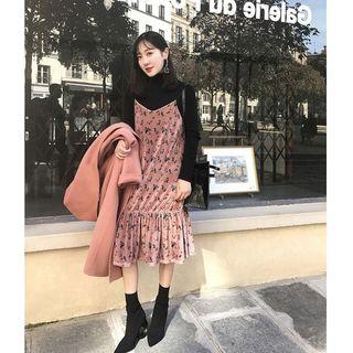 Floral Print Spaghetti Strap Velvet Dress
