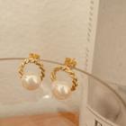 Faux-pearl Twisted-hoop Earrings Gold - One Size