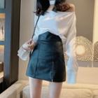 Faux-leather Zipper Mini Skirt