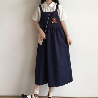 Embroidered Midi Jumper Dress / Short-sleeve Shirt