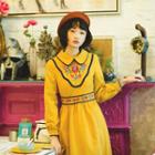 Embroidered Long-sleeve Collared A-line Dress