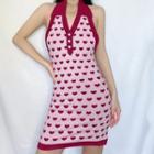 Halter Collared Heart Print Mini Sheath Tank Dress