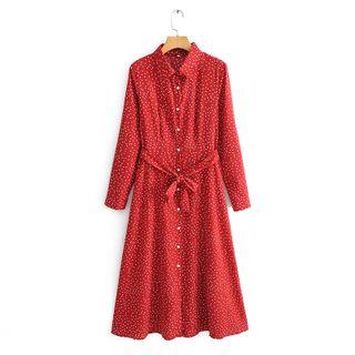 Long-sleeve Maxi Dotted Shirtdress