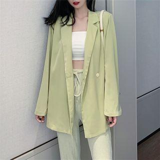 Plain Blazer / Ribbed Wide Leg Pants