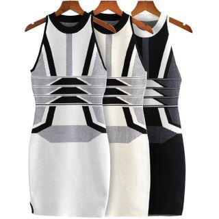 Halter-neck Geometric Print Knit Dress