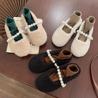 Beaded Strap Fluffy Flats