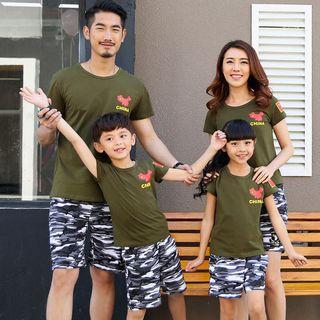 Family Set: Print Short-sleeve T-shirt + Camouflage Shorts
