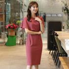 Round-neck Ruffle-detail Sheath Dress