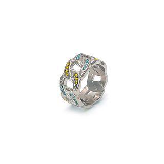 Rhinestone Chain Link Titanium Steel Ring