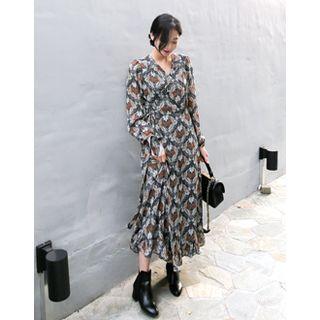 Wrap-front Pattern Maxi Dress