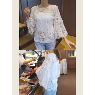 Bell-sleeve Sheer Lace Top