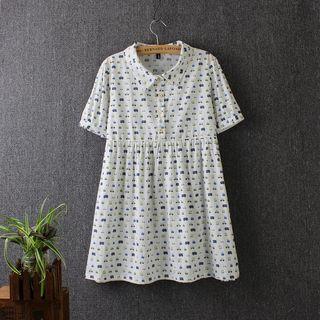 Print Short-sleeve Collared Dress