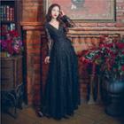 V-neck Lace Evening Gown