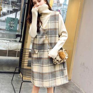 Plaid Sleeveless Dress / Turtleneck Sweater / Set