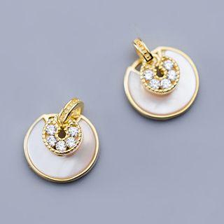 925 Sterling Silver Rhinestone Scallop Dangle Earring 1 Pair - S925 Silver - Gold - One Size