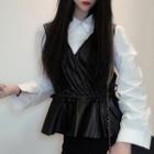 Drawstring Waist Faux Leather Vest