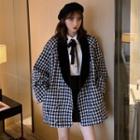 Plaid Woolen Button Coat / Long-sleeve Tie-waist Shirt