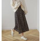 Band-waist Leopard Long Flare Skirt