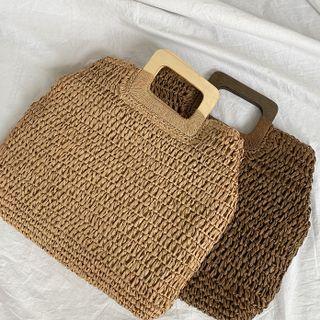 Square-handle Rattan Tote Bag