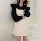 Set: Wide Collar Blouse + Sleeveless A-line Mini Dress