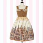 Sleeveless Architecture Print Midi Frill Dress