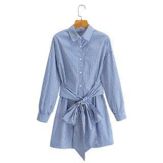 Striped Mini A-line Shirt Dress