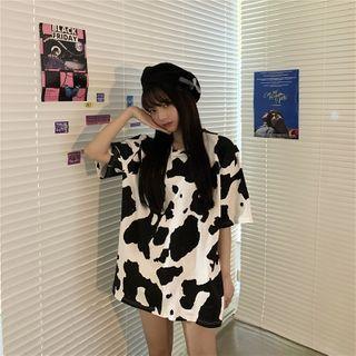 Short-sleeve Cow Print T-shirt T-shirt - One Size