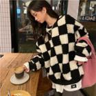 Checkered Fleece Sweatshirt Black & White - One Size