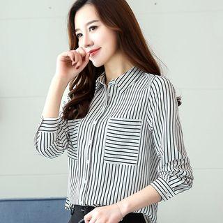 Stripe Long-sleeve Chiffon Blouse