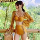 Set: Panel Long-sleeve Swim Top + High-waist Bottom