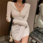 Long-sleeve Cutout Zipped Mini Dress