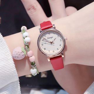 Set: Plain Strap Watch + Beaded Bracelet