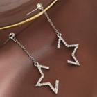 Non-matching Rhinestone Star Dangle Earring 1 Pair - Silver - One Size