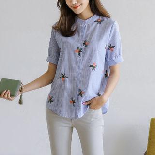 Flower-embroidered Stripe Blouse
