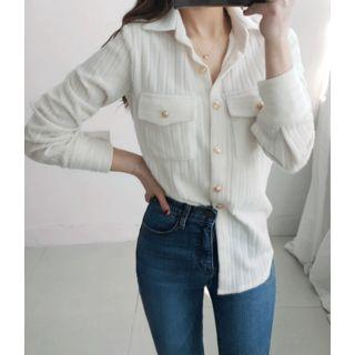 Flap-pocket Metallic-button Shirt