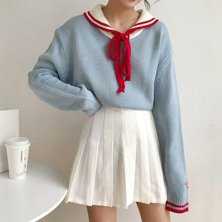 Lettering Embroidered Sailor Collar Sweater