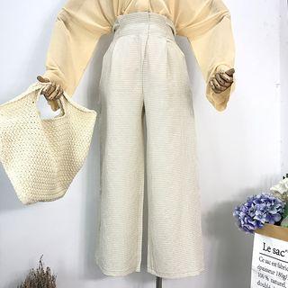 Plaid Wide-leg Pants Beige - M