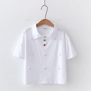 Short-sleeve Flower Accent Cropped Polo Shirt