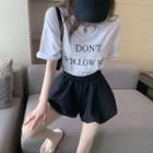 Crewneck Printed Letter Top / High-waist Plain Wide Leg