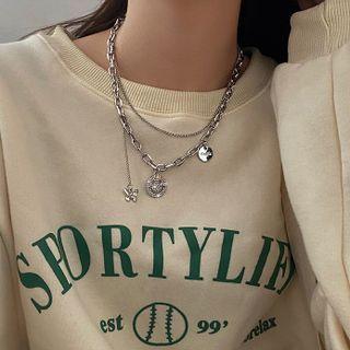 Smiley Rhinestone Pendant Stainless Steel Necklace Necklace - Smiley Face - Silver - One Size