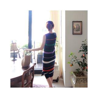 Sleeveless Stripe Midi Knit Dress