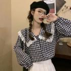 Collared Gingham Blouse Gingham - Black & White - One Size