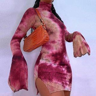 Tie-dye Long-sleeve Mini Bodycon Dress